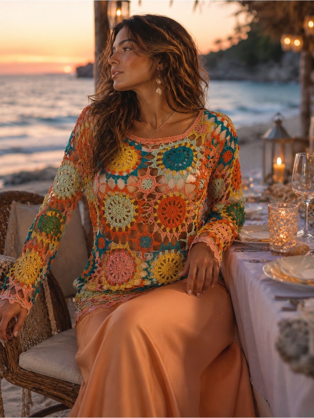 Crochet Floral Openwork Camisole Top - Multicolor